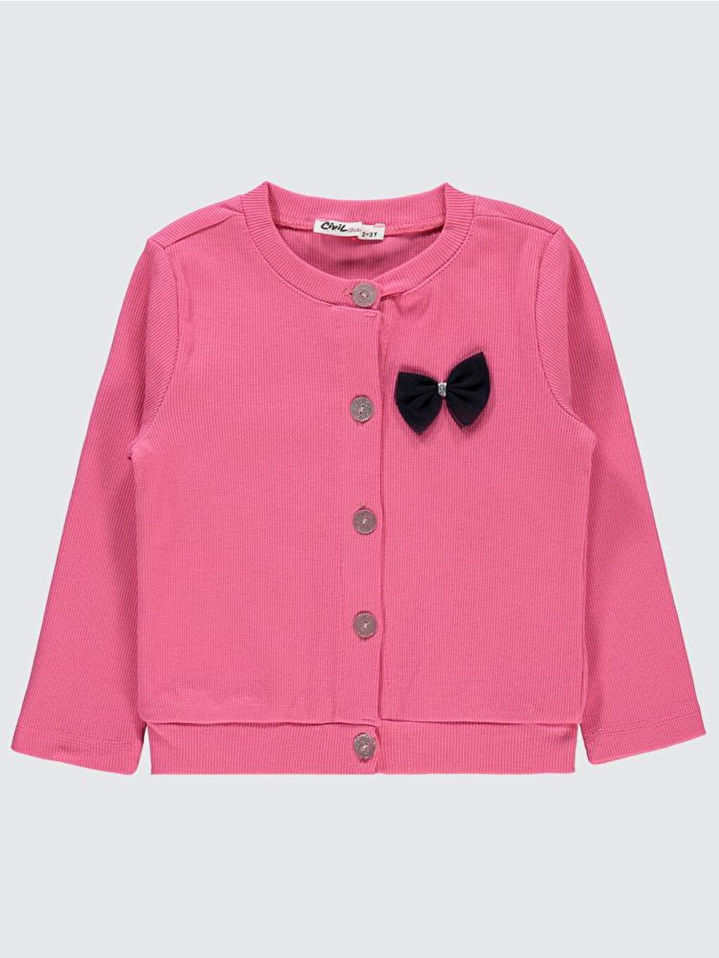 Girls Yakası Fiyonklu 2-5 Yaş Hırka - Pembe 2-3 Yaş-1