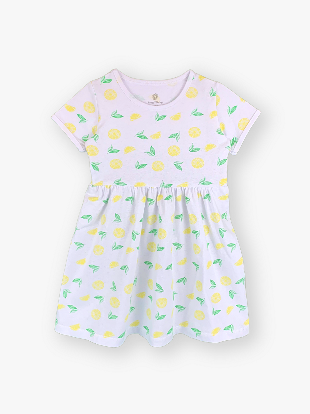 Beyaz Bisiklet Yaka Kısa Kollu Kız Bebek Elbise