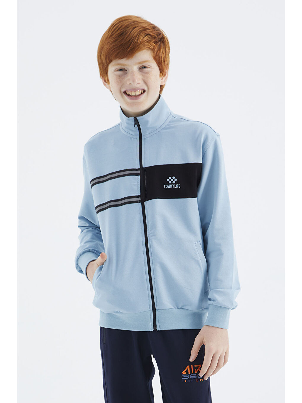 Açık Mavi Dik Yaka Erkek Çocuk Sweatshirt - 11183