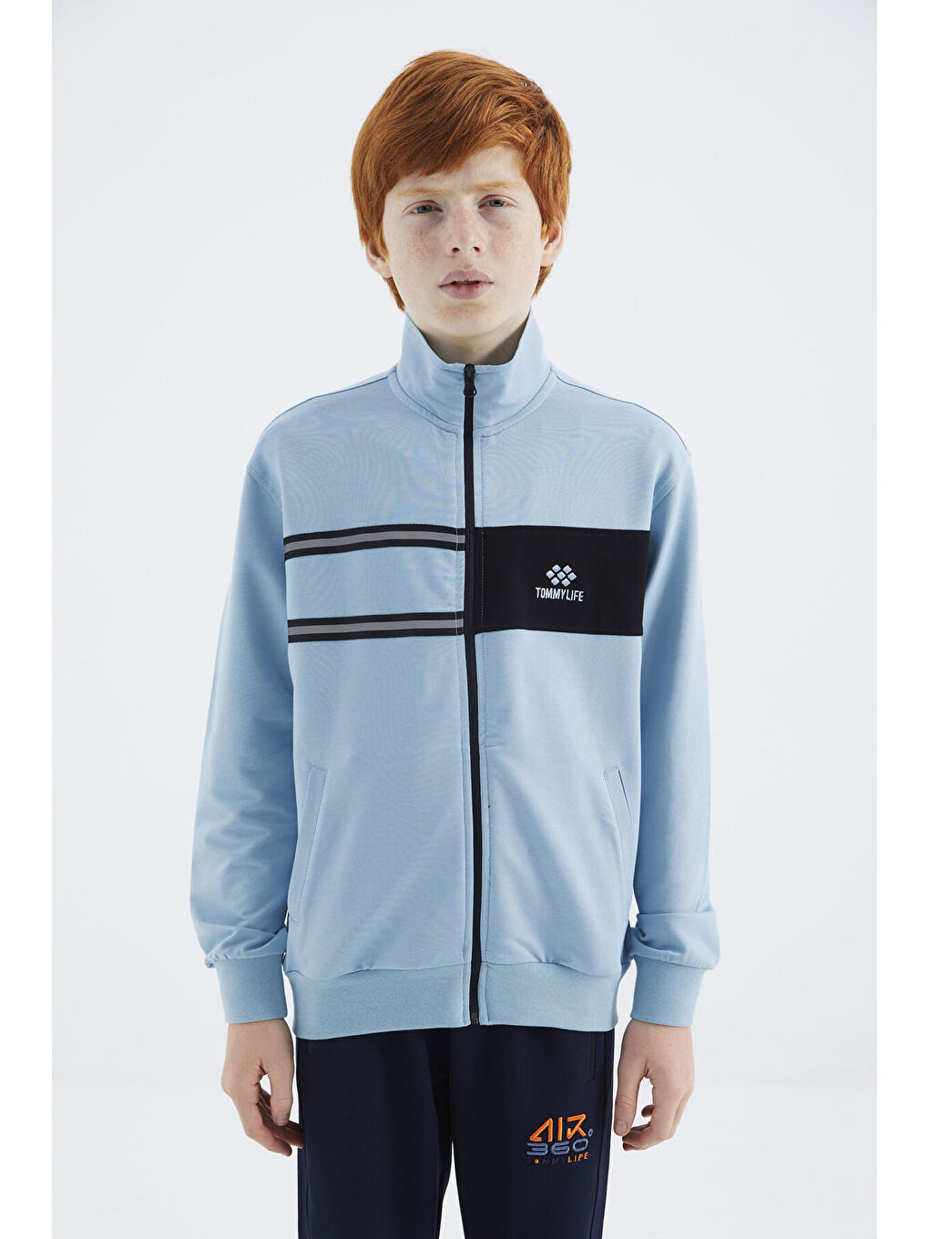 Açık Mavi Dik Yaka Erkek Çocuk Sweatshirt - 11183-1