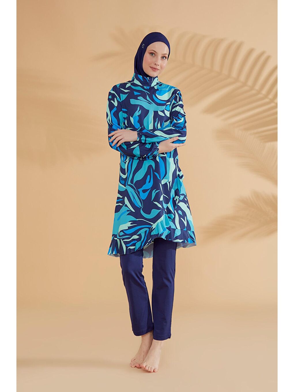 Lacivert Tam Kapalı Tesettür Mayo M2334-2