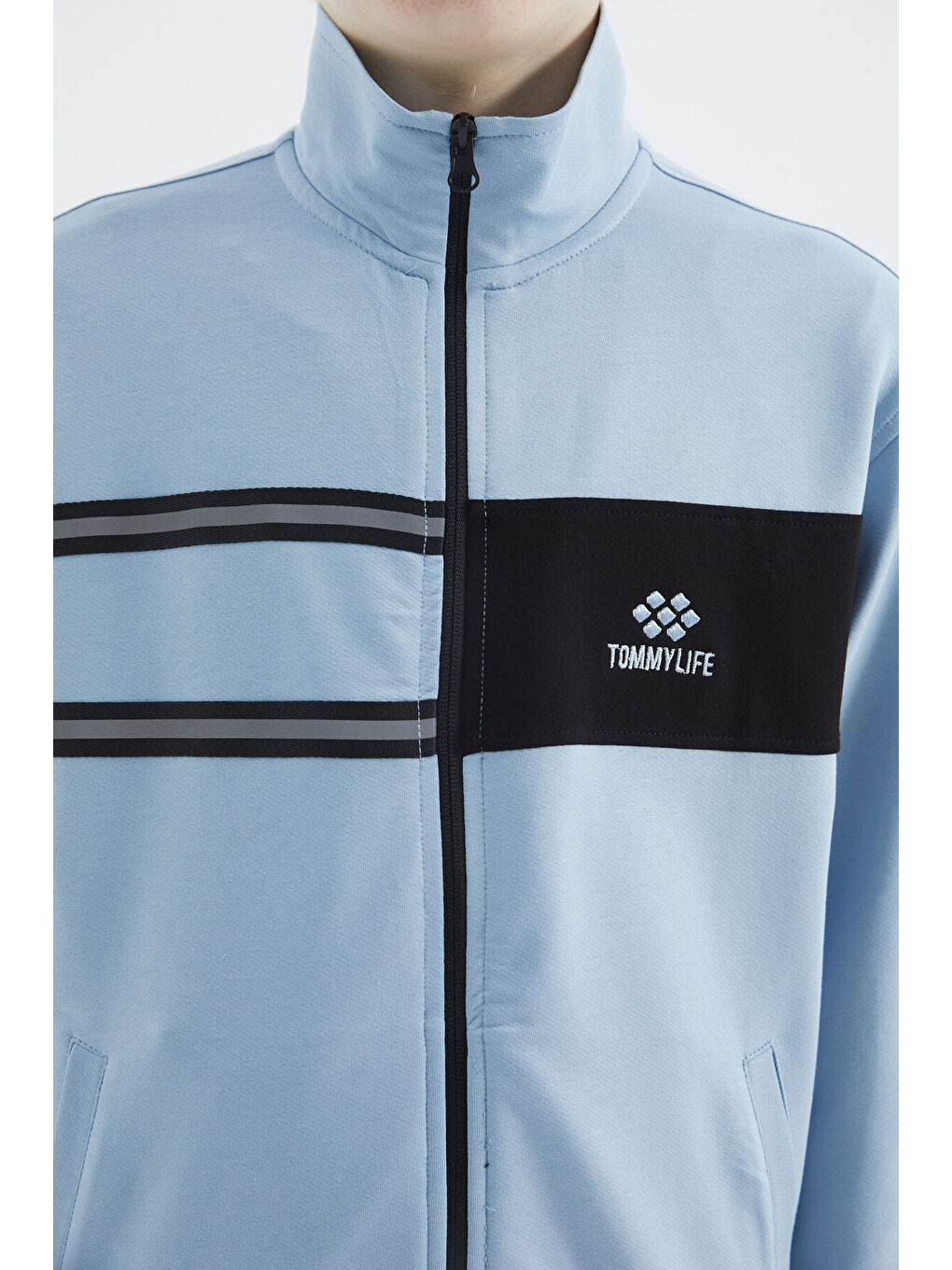 Açık Mavi Dik Yaka Erkek Çocuk Sweatshirt - 11183-2