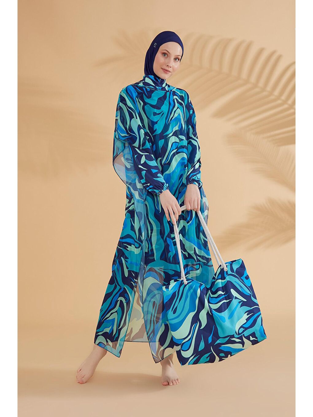 Lacivert Tam Kapalı Tesettür Mayo M2334-4