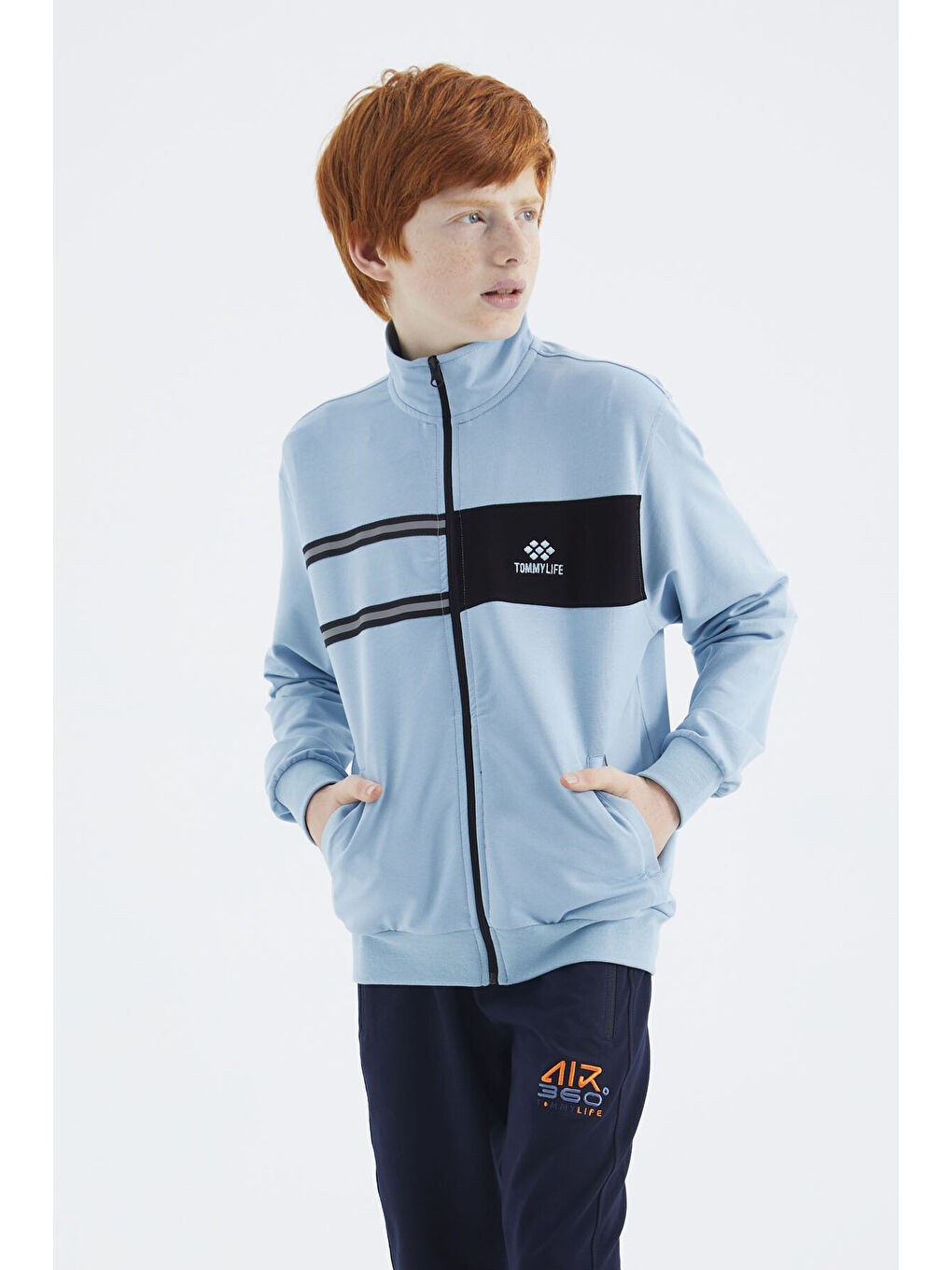 Açık Mavi Dik Yaka Erkek Çocuk Sweatshirt - 11183-4