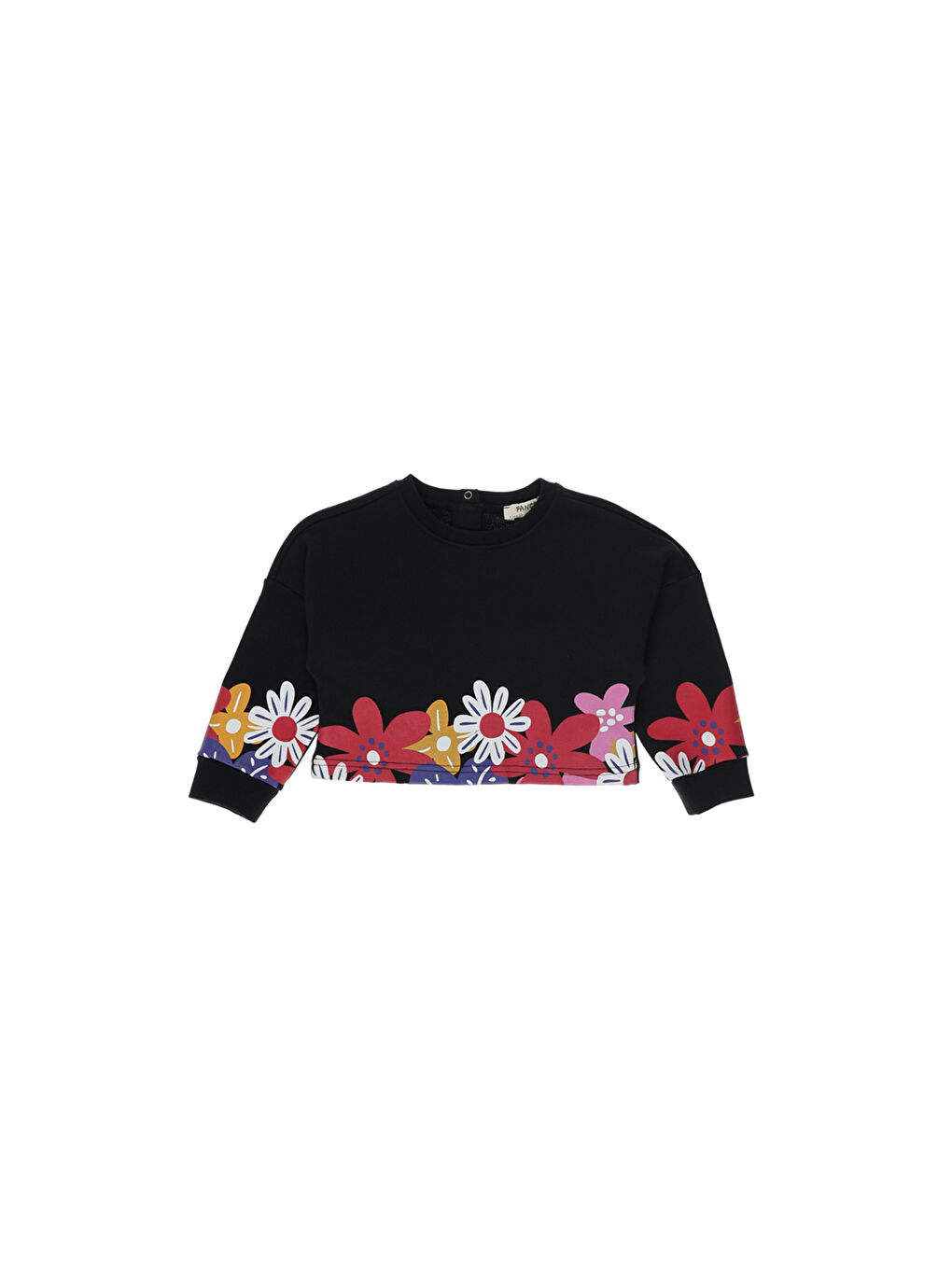 Panço Siyah Kız Çocuk  Etek Ucu Çiçekli Crop Sweatshirt - 2