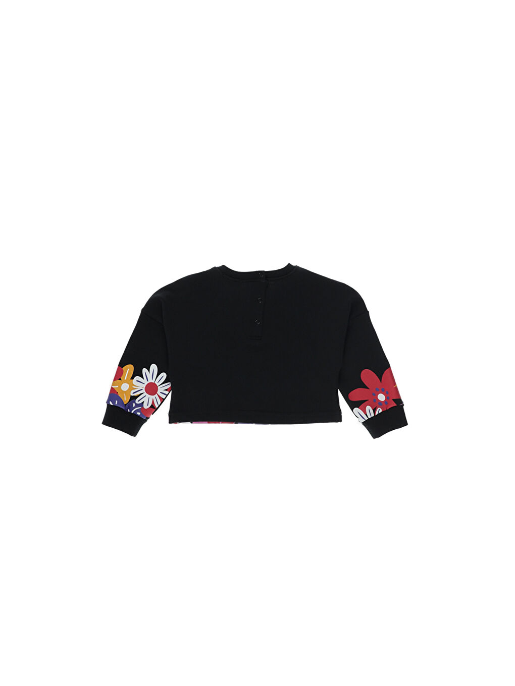 Panço Siyah Kız Çocuk  Etek Ucu Çiçekli Crop Sweatshirt - 5