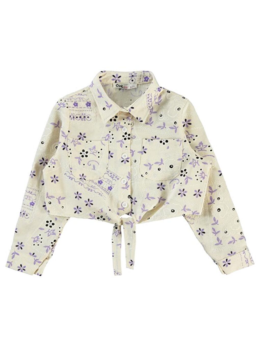 Girls Çiçek Baskılı 6-9 Yaş Gömlek - Lila8-9 Yaş-1