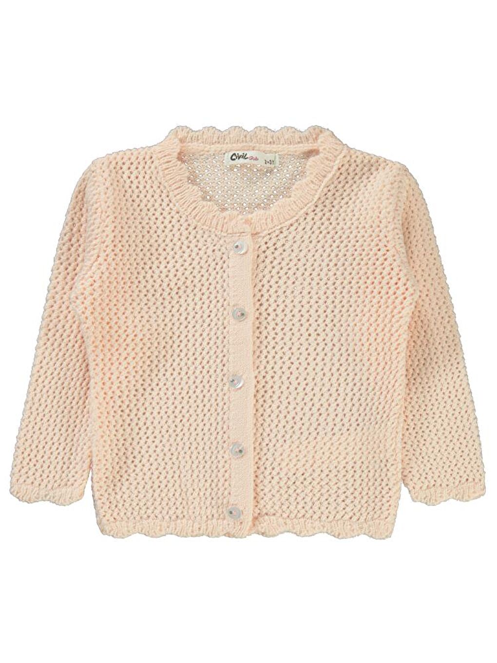 Pembe Girls Acur Örgü 2-5 Yaş Hırka - Pudra 2-3 Yaş-1