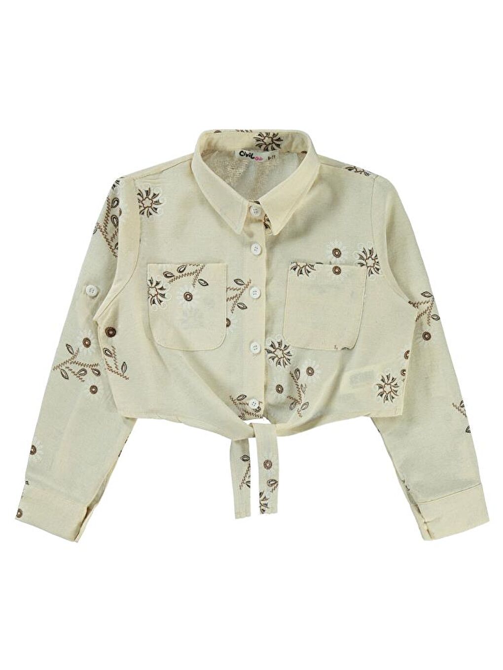 Girls Büyük Çiçek Baskılı 10-13 Yaş Gömlek - Kahverengi 12-13 Yaş