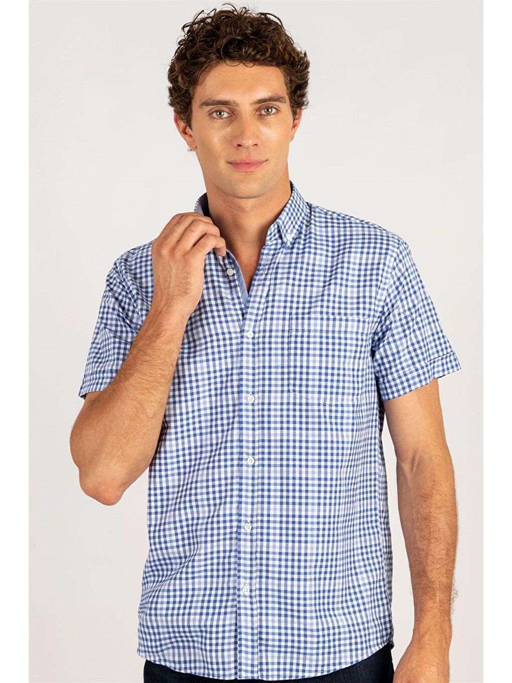 Siyah Klasik Fit Kısa Kol Pamuklu Kolay Ütü Ekose Erkek Renkli Gömlek