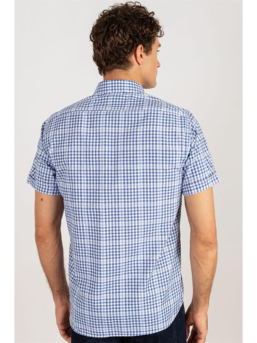 Siyah Klasik Fit Kısa Kol Pamuklu Kolay Ütü Ekose Erkek Renkli Gömlek-4