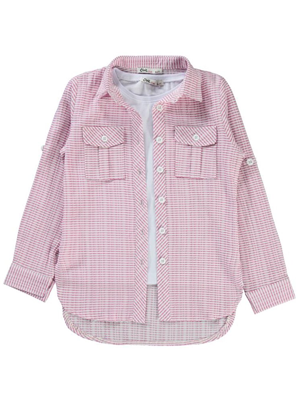 Girls Düz Tişörtlü 6-9 Yaş Gömlek - Pembe 9-10 Yaş