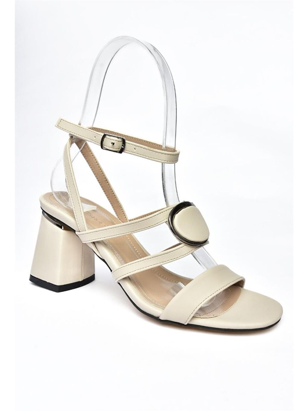 P404720109 Bej Kalın Topuklu Kadın Ayakkabı-4