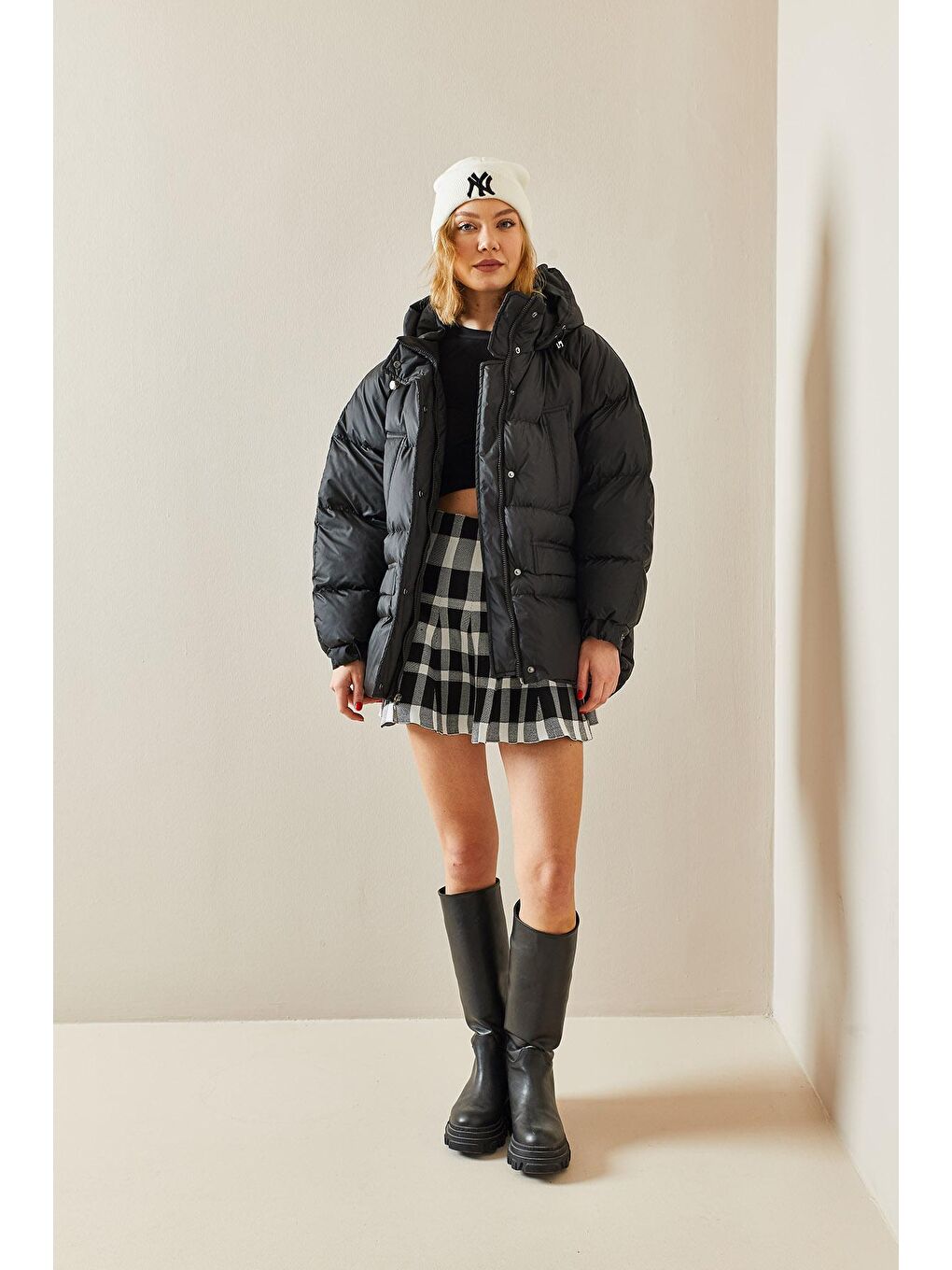 Siyah Dolumlu Şişme Mont 3KXK4-46529-02-1