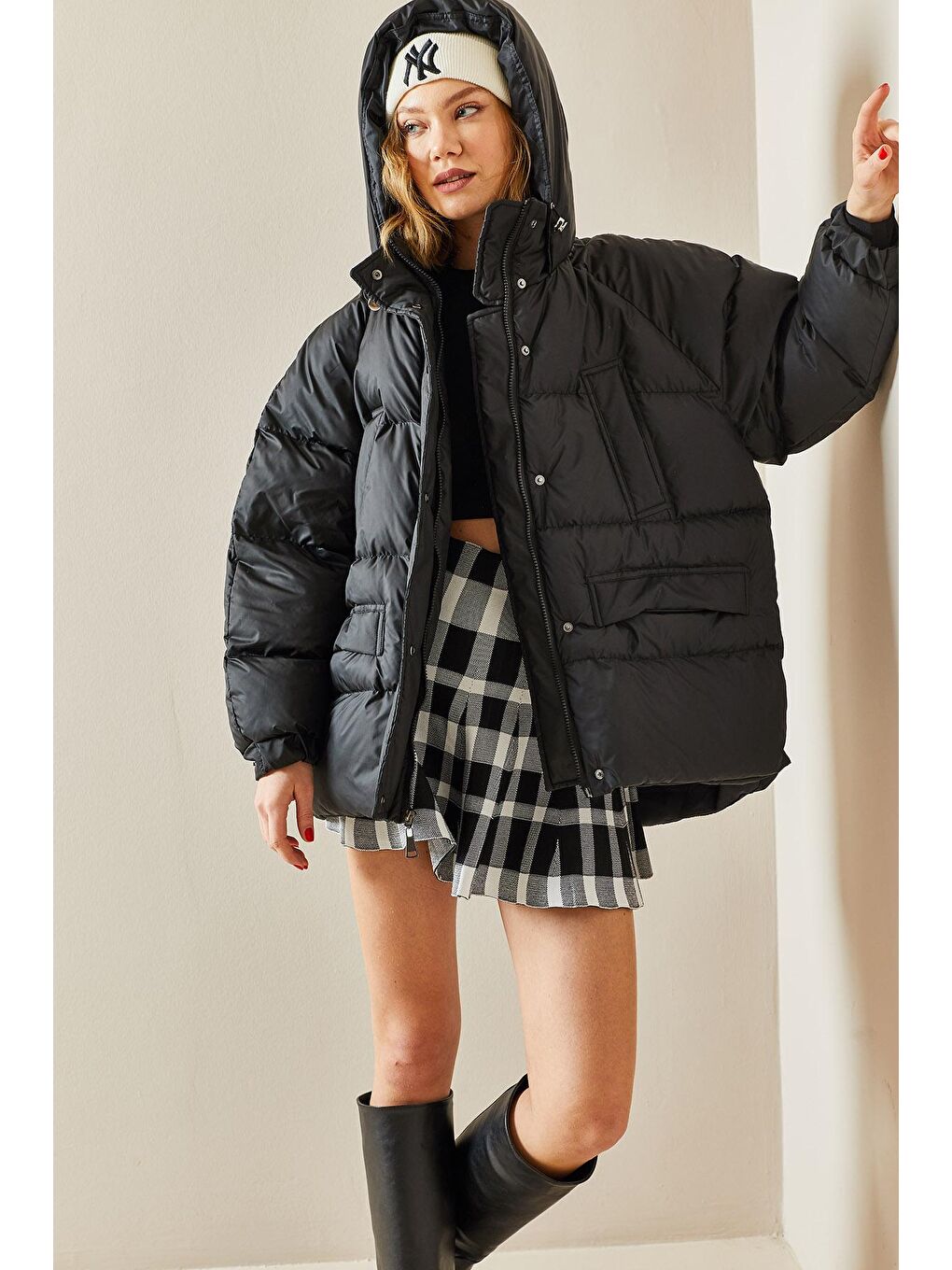 Siyah Dolumlu Şişme Mont 3KXK4-46529-02-3