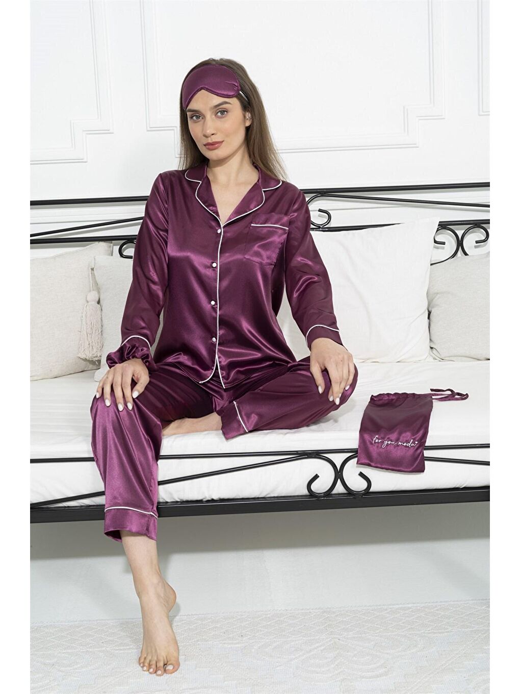 7'li Büstiyerli Bordo  Pijama Takımı-1