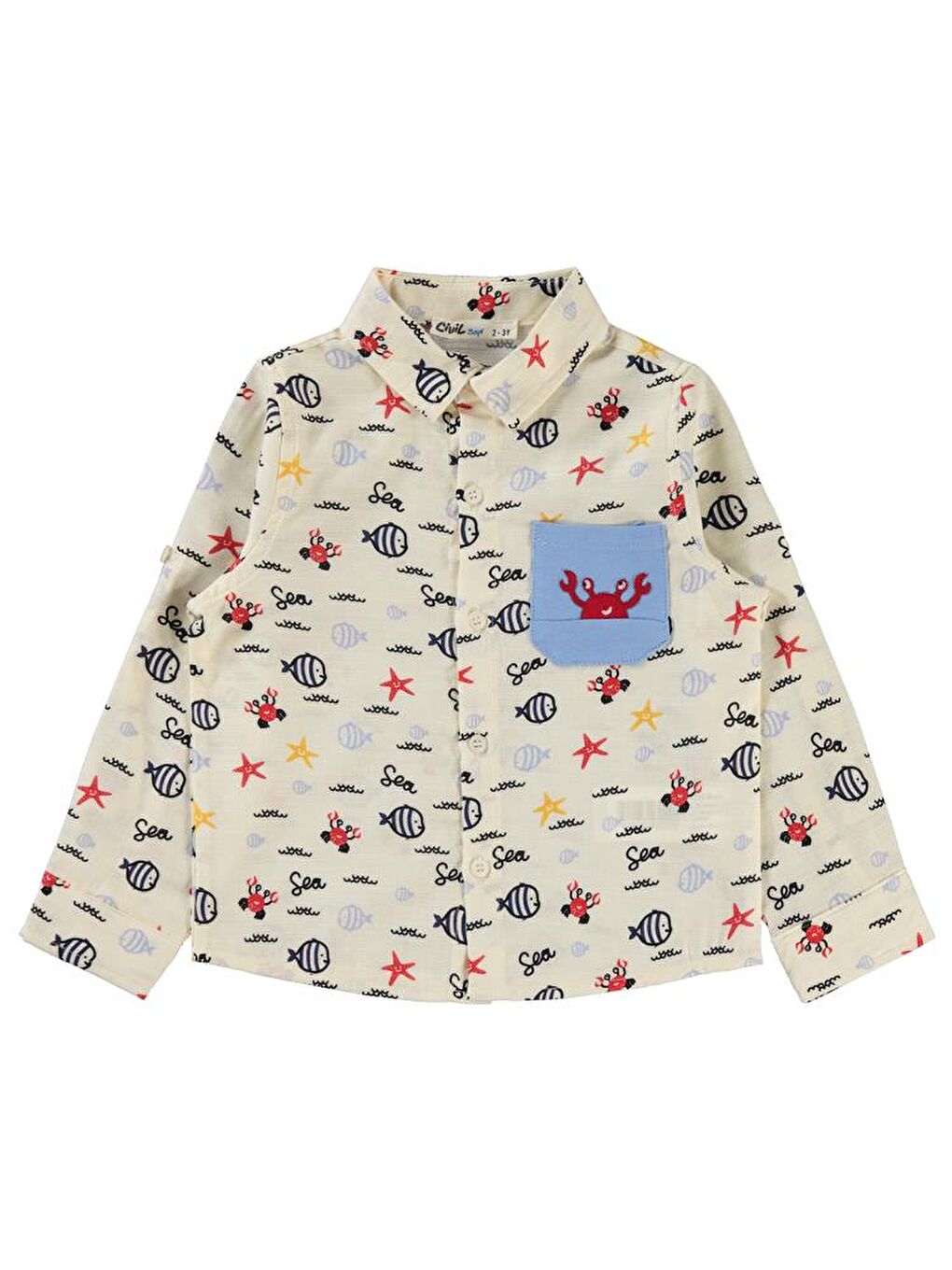 Boys Su Altı Hayvanları Baskılı 2-5 Yaş Gömlek - Ekru 5-6 Yaş-2