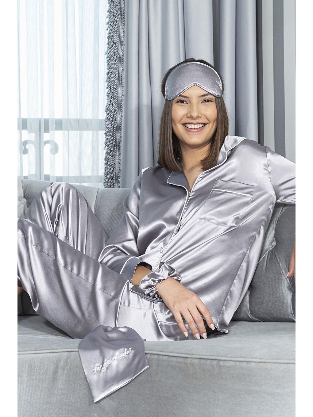 7'li Büstiyerli Gri Pijama Takımı-2