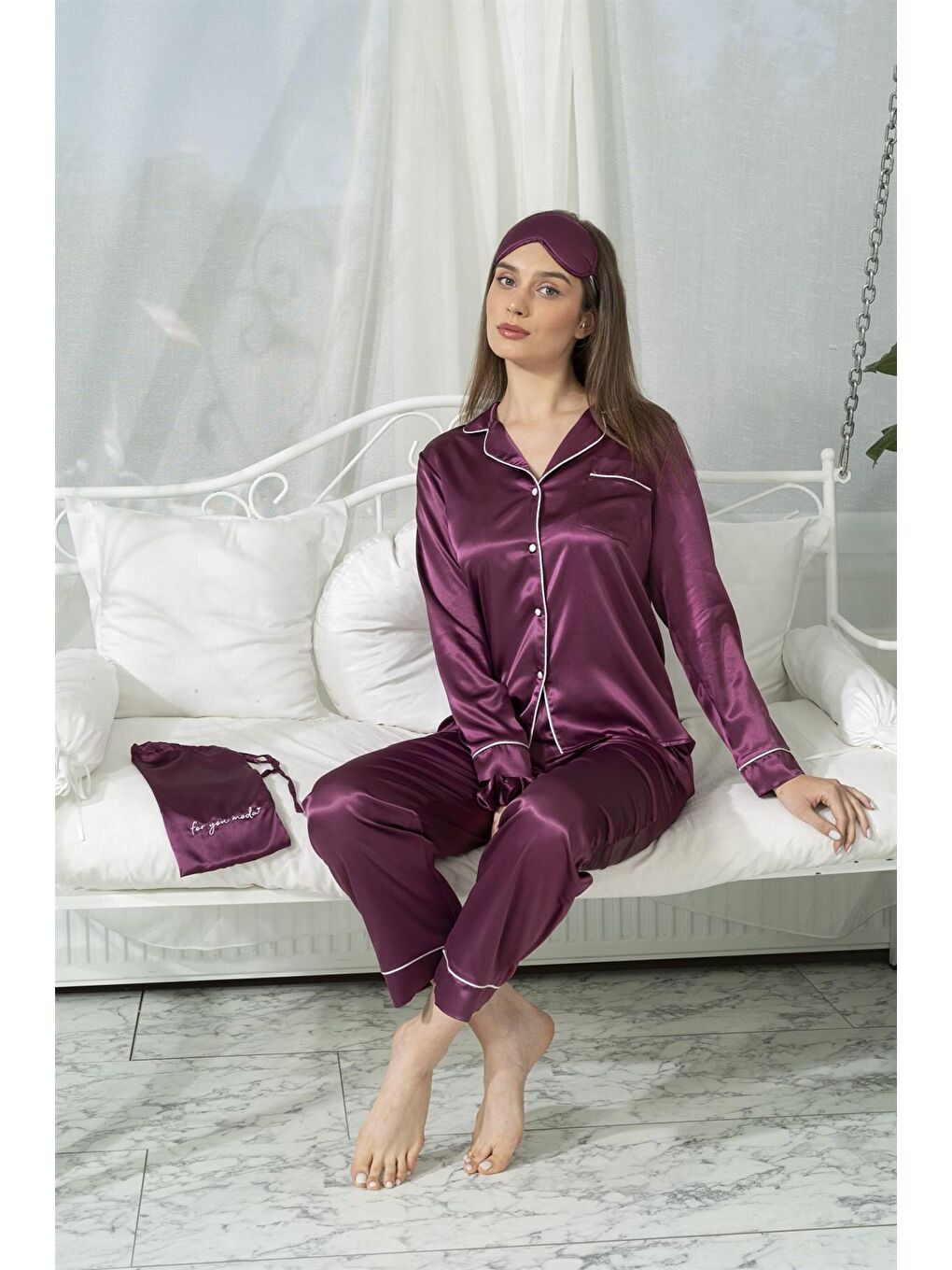 7'li Büstiyerli Bordo  Pijama Takımı-3