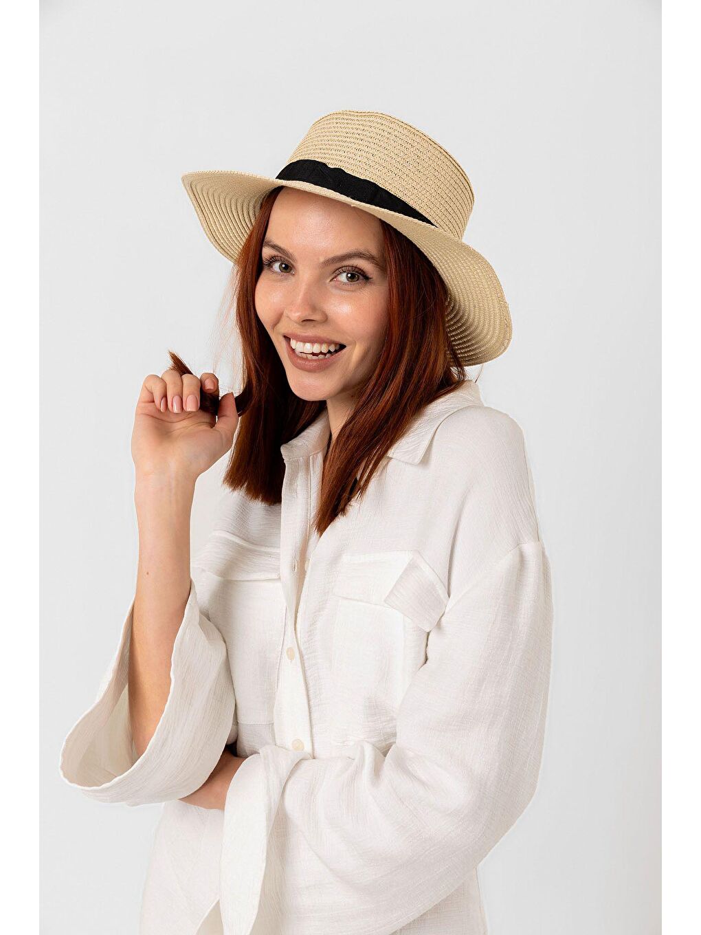 Bej Arı Detaylı Gondol Hasır Şapka Kutulu Gönderim  Hsr2040-4