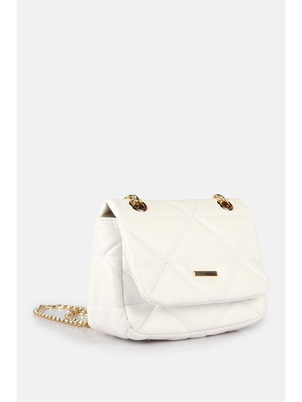 Beyaz Kapitone Baklava Desenli Omuz Çantası