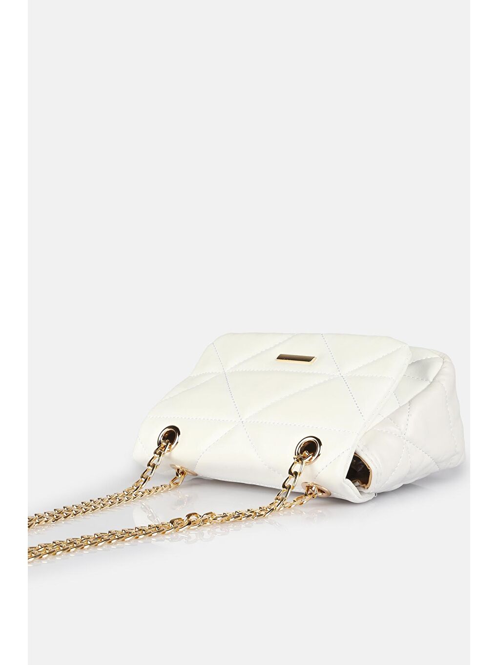 Beyaz Kapitone Baklava Desenli Omuz Çantası-1