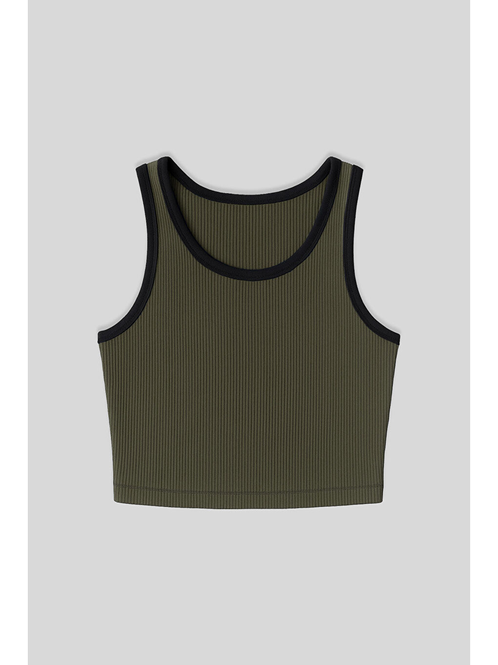 Haki Basic Sıfır Kol Dar Kalıp U Yaka Kadın Crop Top Atlet - 97160