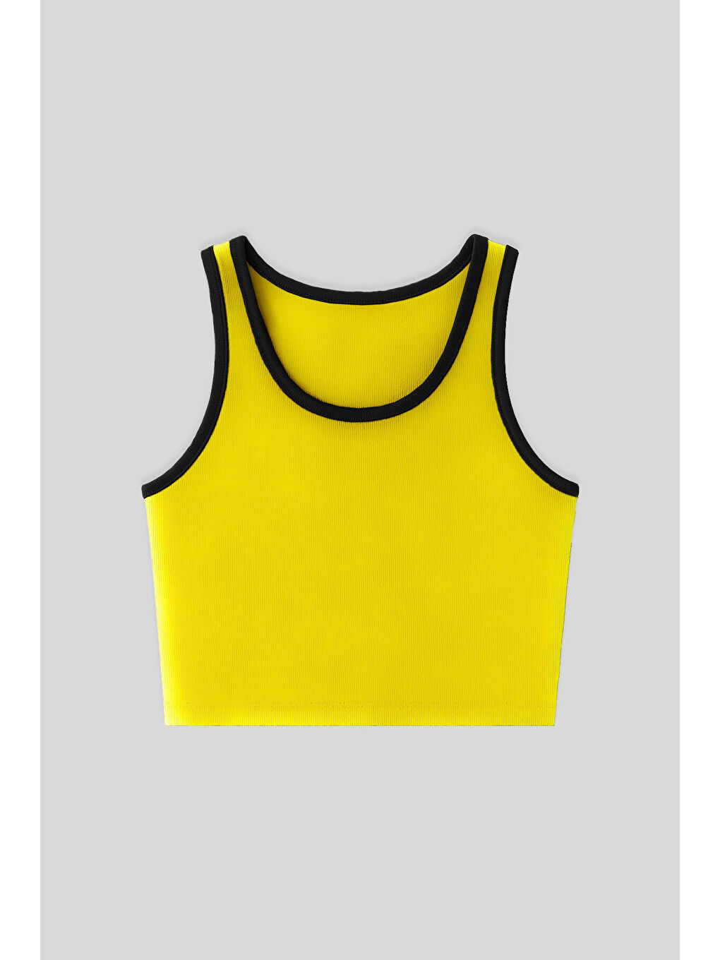 Sarı Basic Sıfır Kol Dar Kalıp U Yaka Kadın Crop Top Atlet - 97162