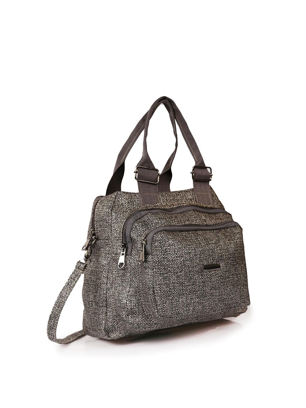 Gri Çok Bölmeli Fermuarlı Kadın Omuz Çantası-2