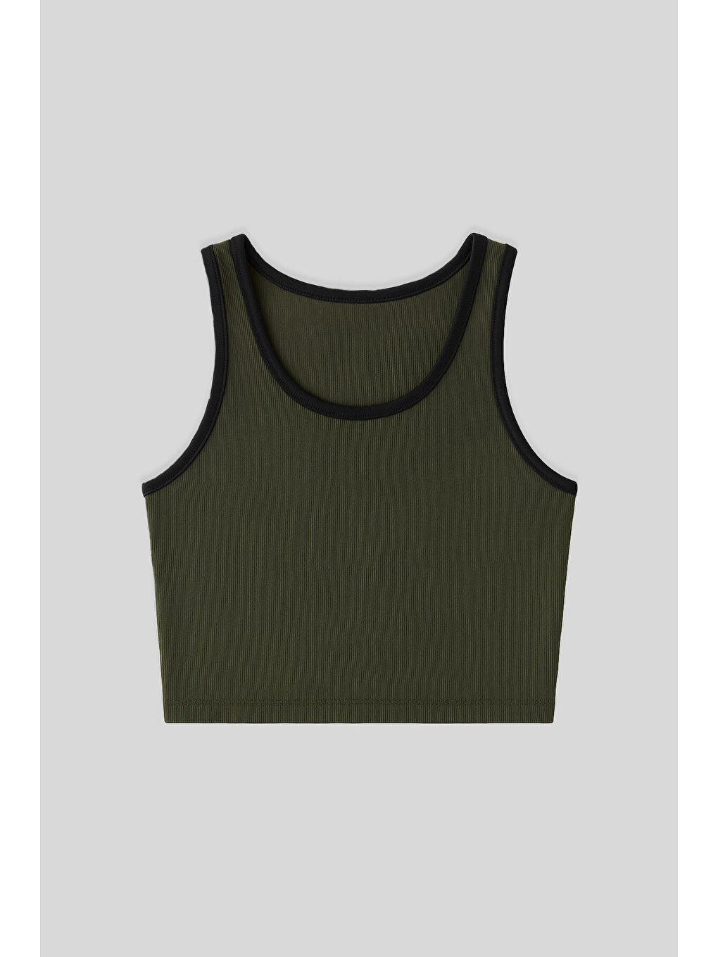 Haki Basic Sıfır Kol Dar Kalıp U Yaka Kadın Crop Top Atlet - 97162