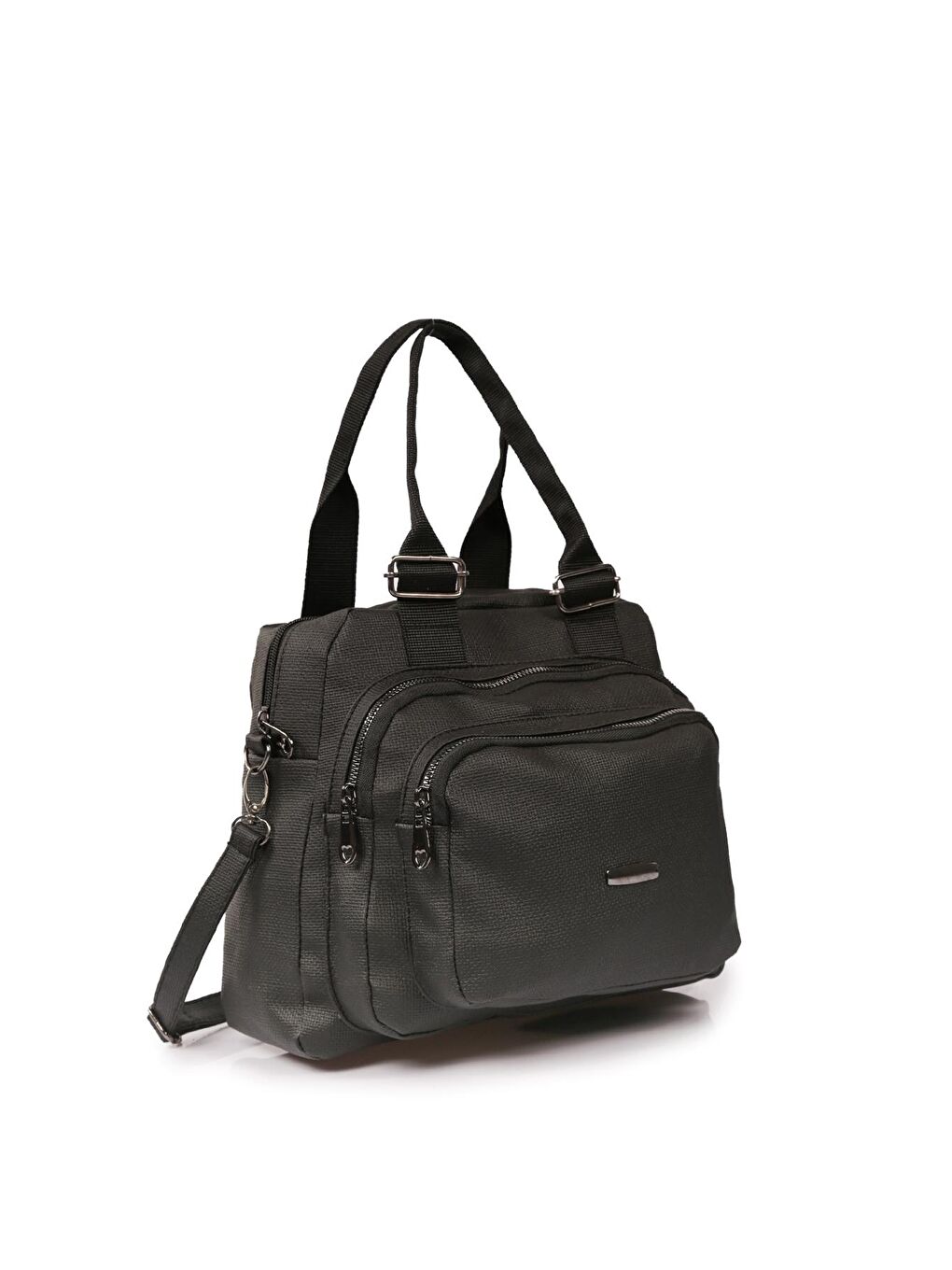 Siyah Çok Bölmeli Fermuarlı Kadın Omuz Çantası-2