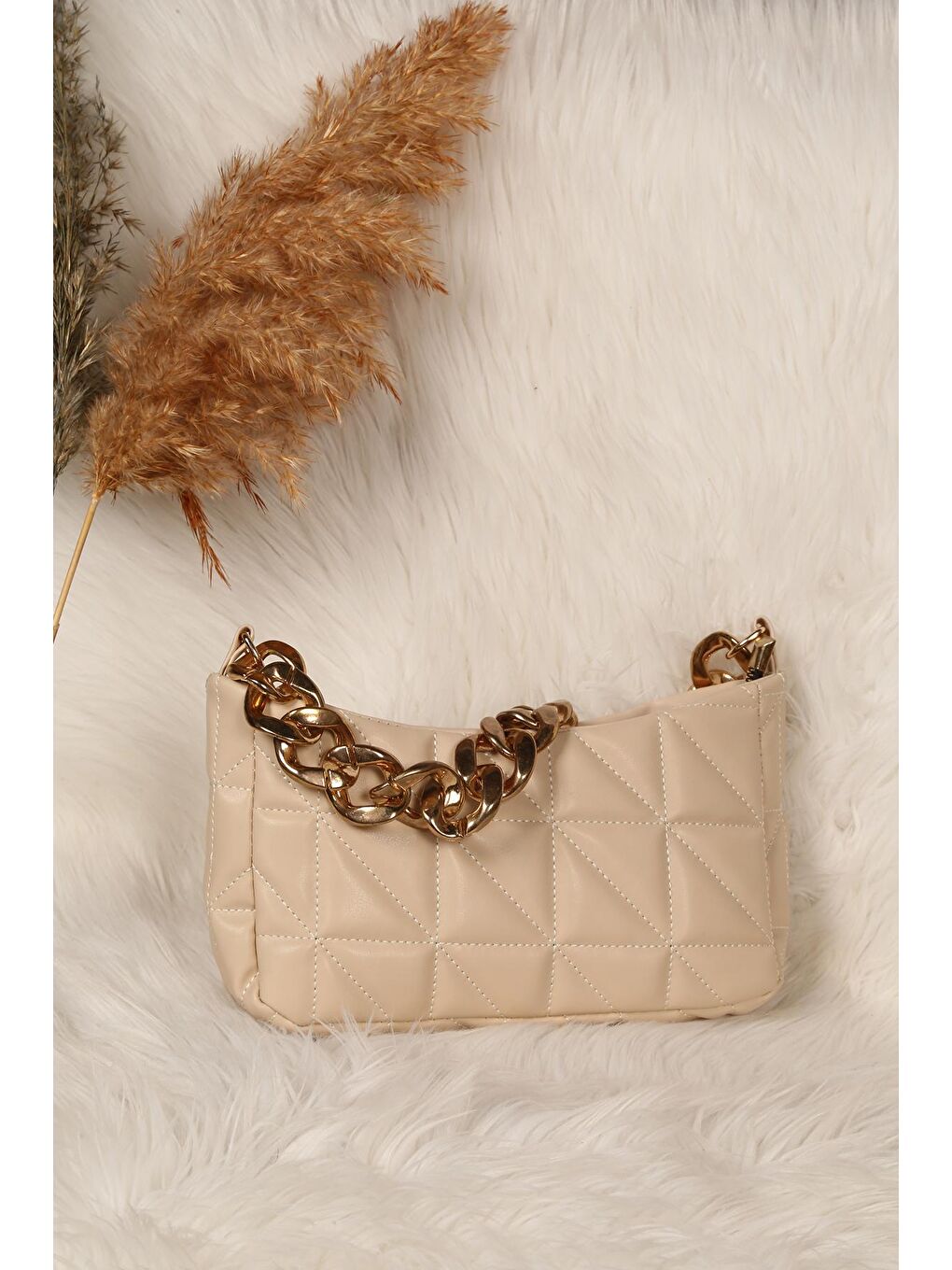 Zincir Askısı Bej Omuz Çantası