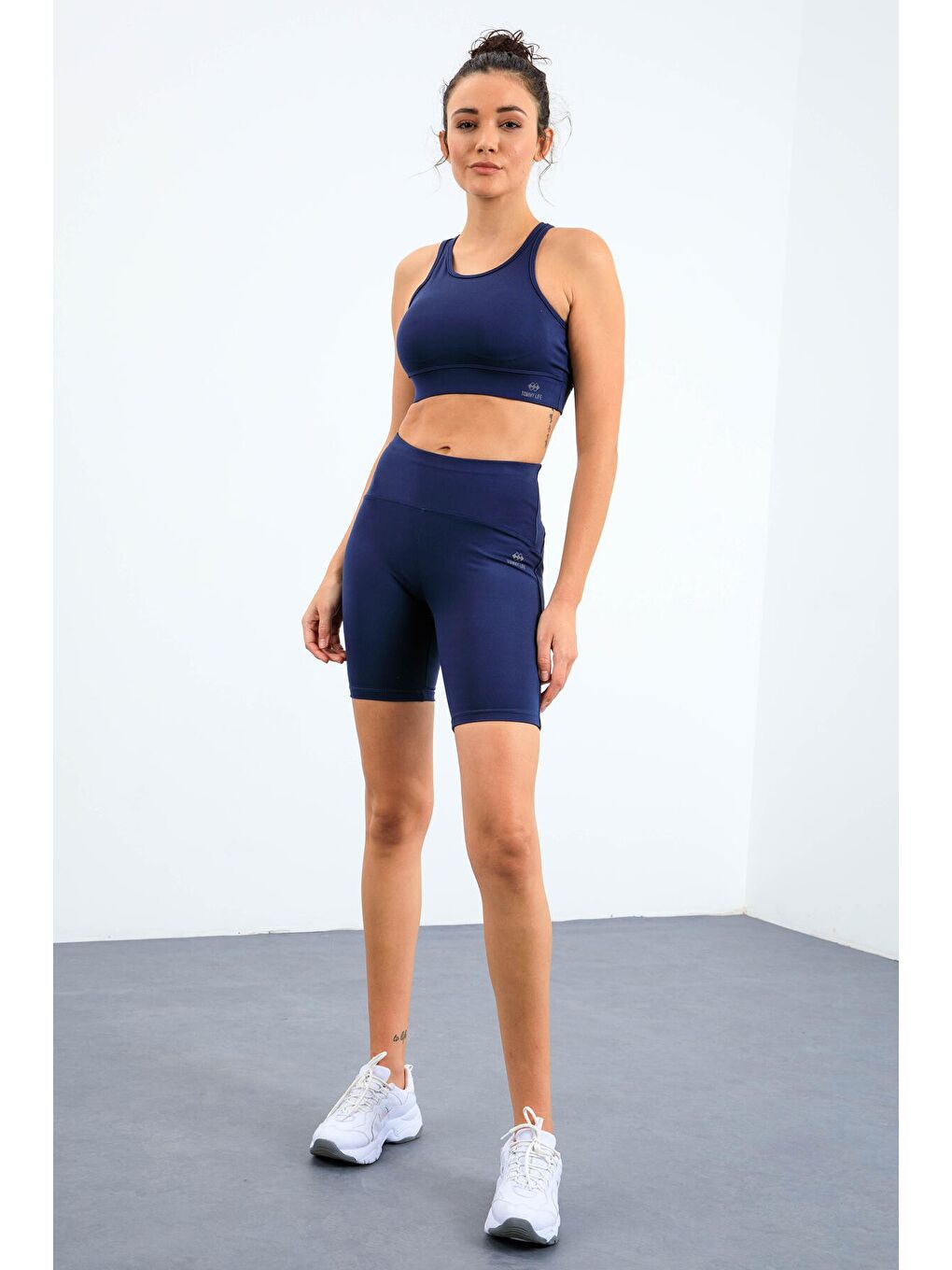 İndigo Yüksek Bel Toparlayıcı Slim Fit Büstiyer Biker Kadın Tayt Takım - 95303-4