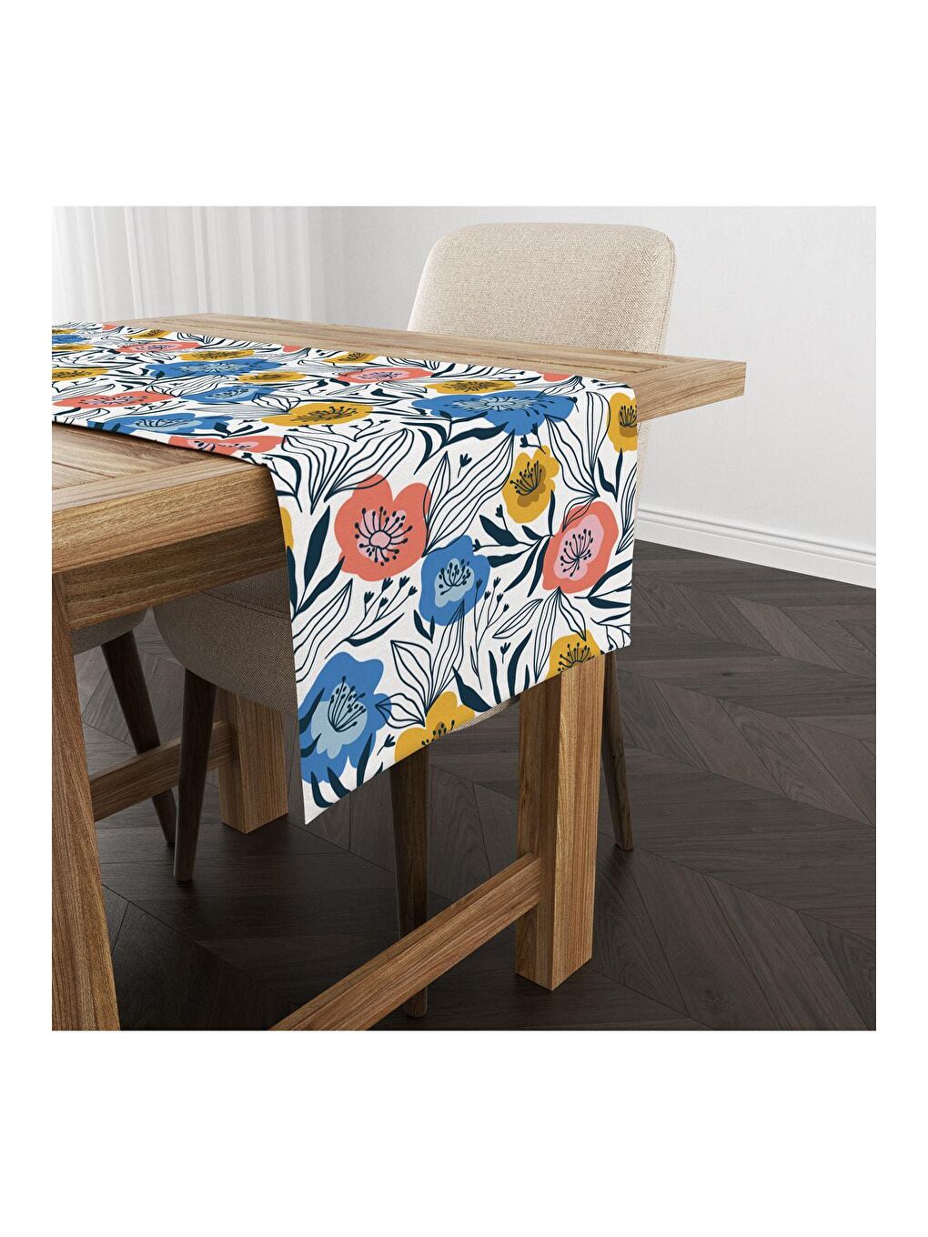 Karışık Çiçek Desenli Runner Modeli 40x140 cm