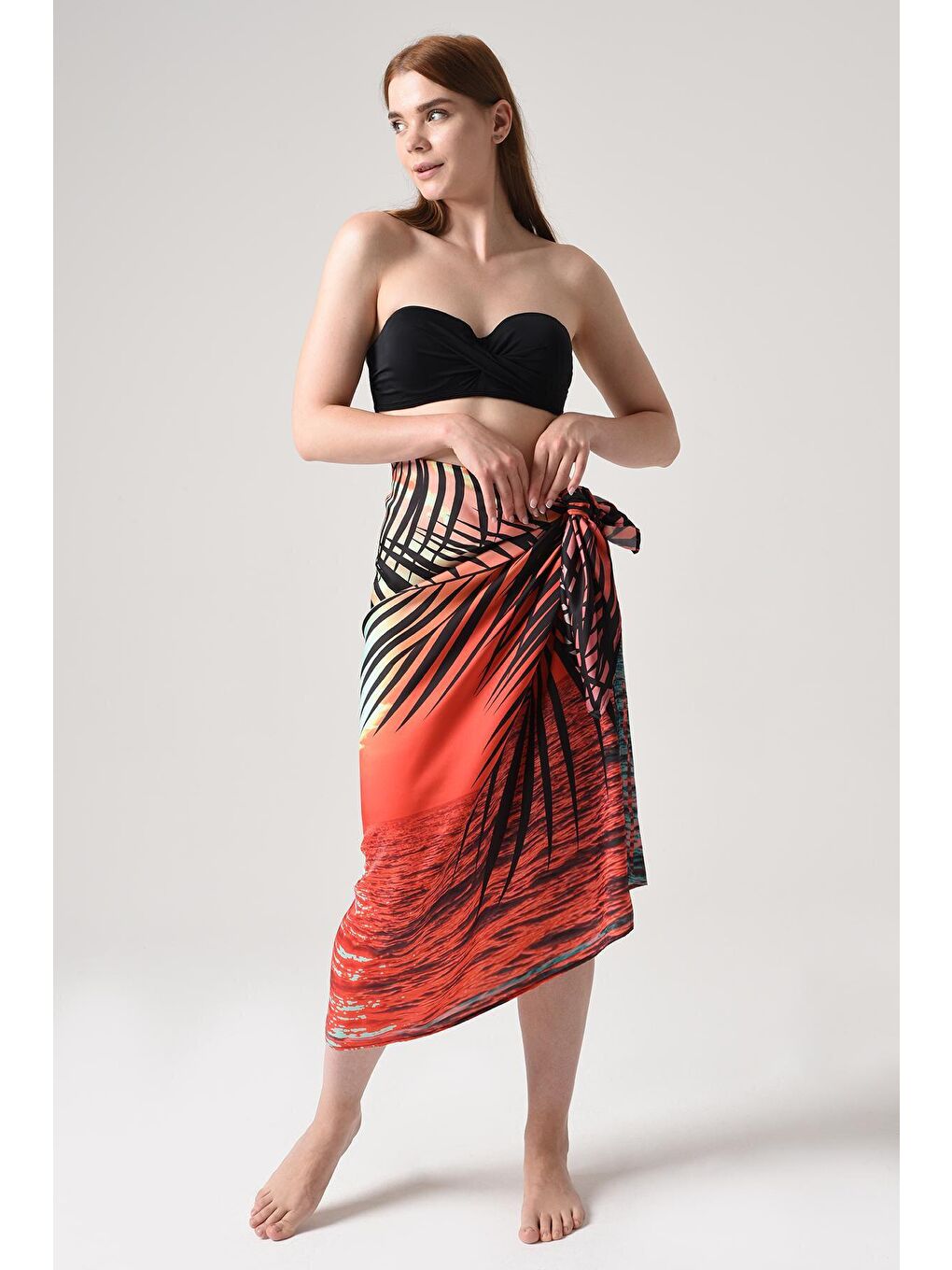 Kırmızı ELENA Yakamoz Desen Saten Pareo 145*95 (İç göstermez)-1