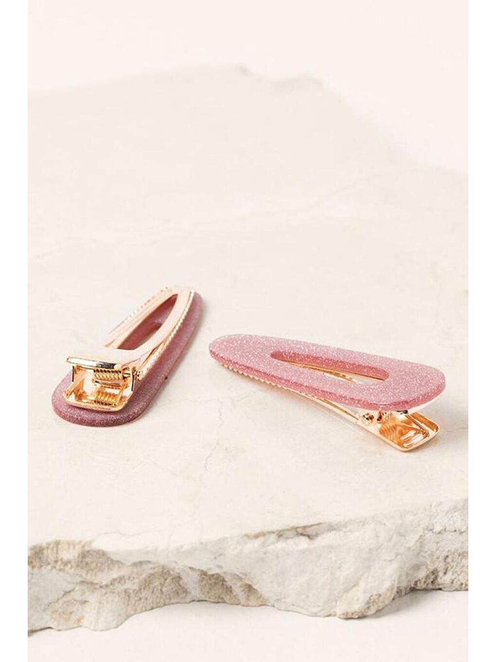 Pembe Asimetrik Glitter Asetat Pens Toka Seti 2'li Paket-1