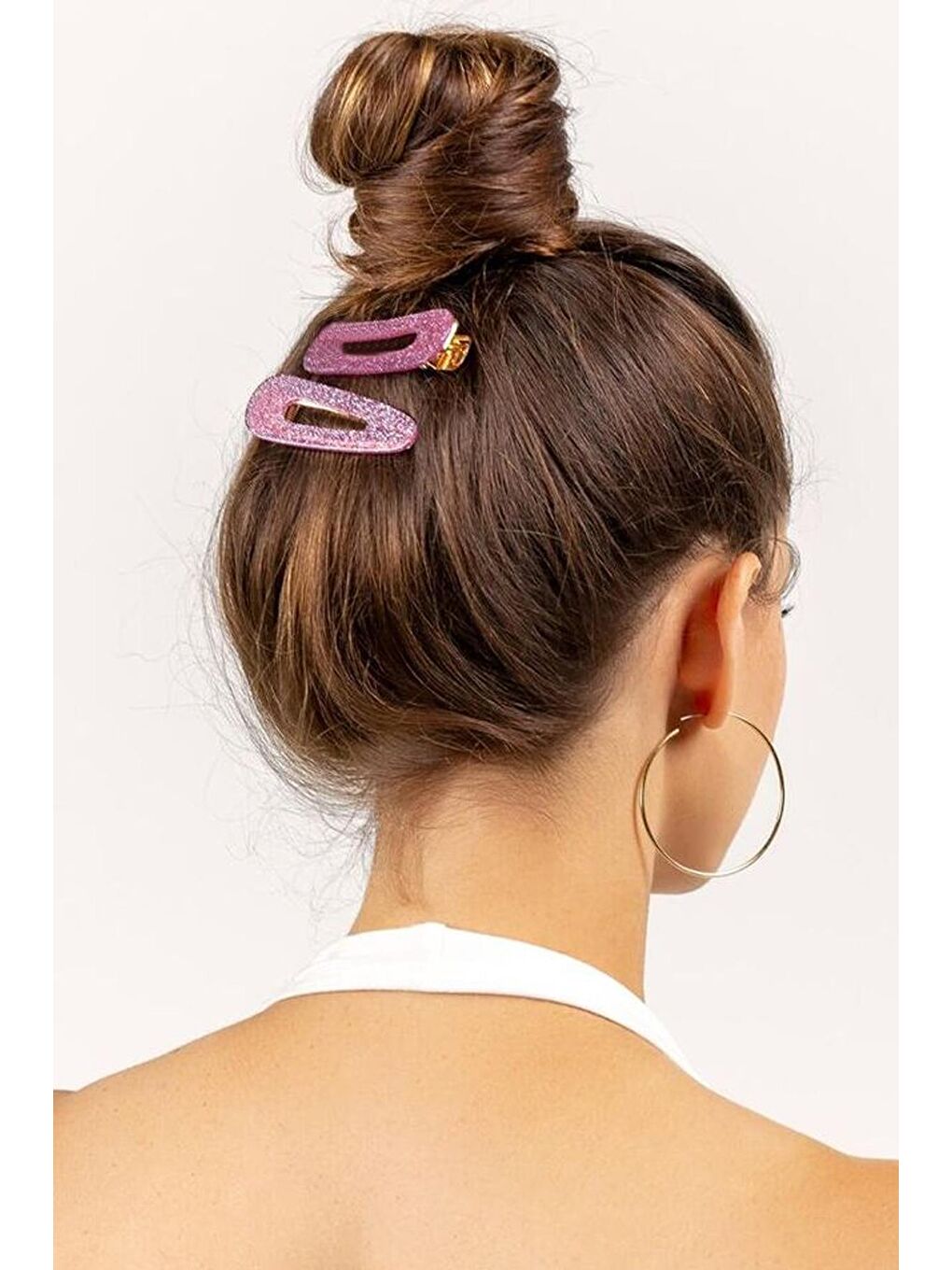 Pembe Asimetrik Glitter Asetat Pens Toka Seti 2'li Paket-2