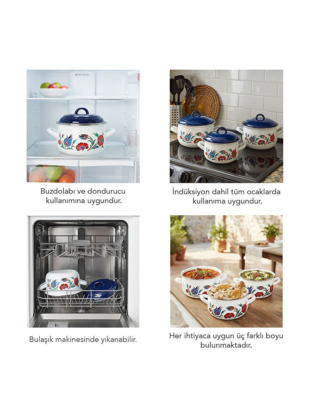 Karışık 18-20-22 Cm Emaye 3'lü Derin Bombeli Tencere Seti-3