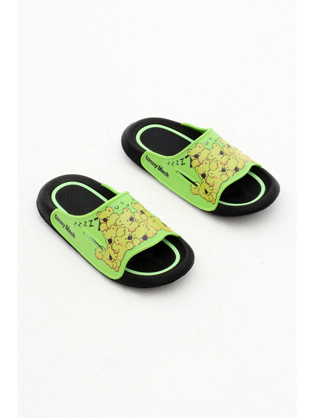 Çocuk Unisex Yeşil Ayıcık Desenli Poli Taban Terlik-2