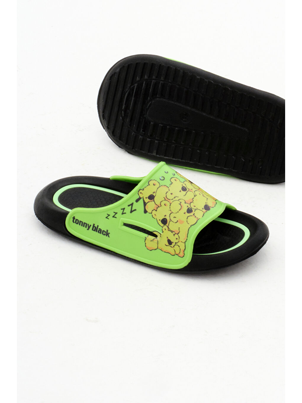 Çocuk Unisex Yeşil Ayıcık Desenli Poli Taban Terlik-4