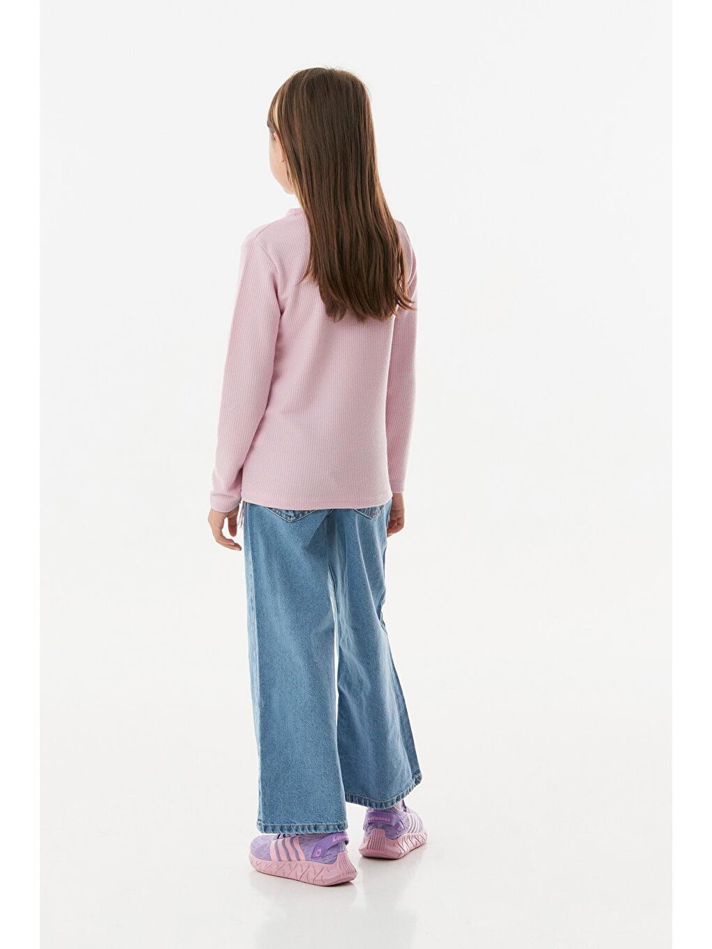 Lila Fitilli Zincir Detaylı Kız Çocuk Bluz-2