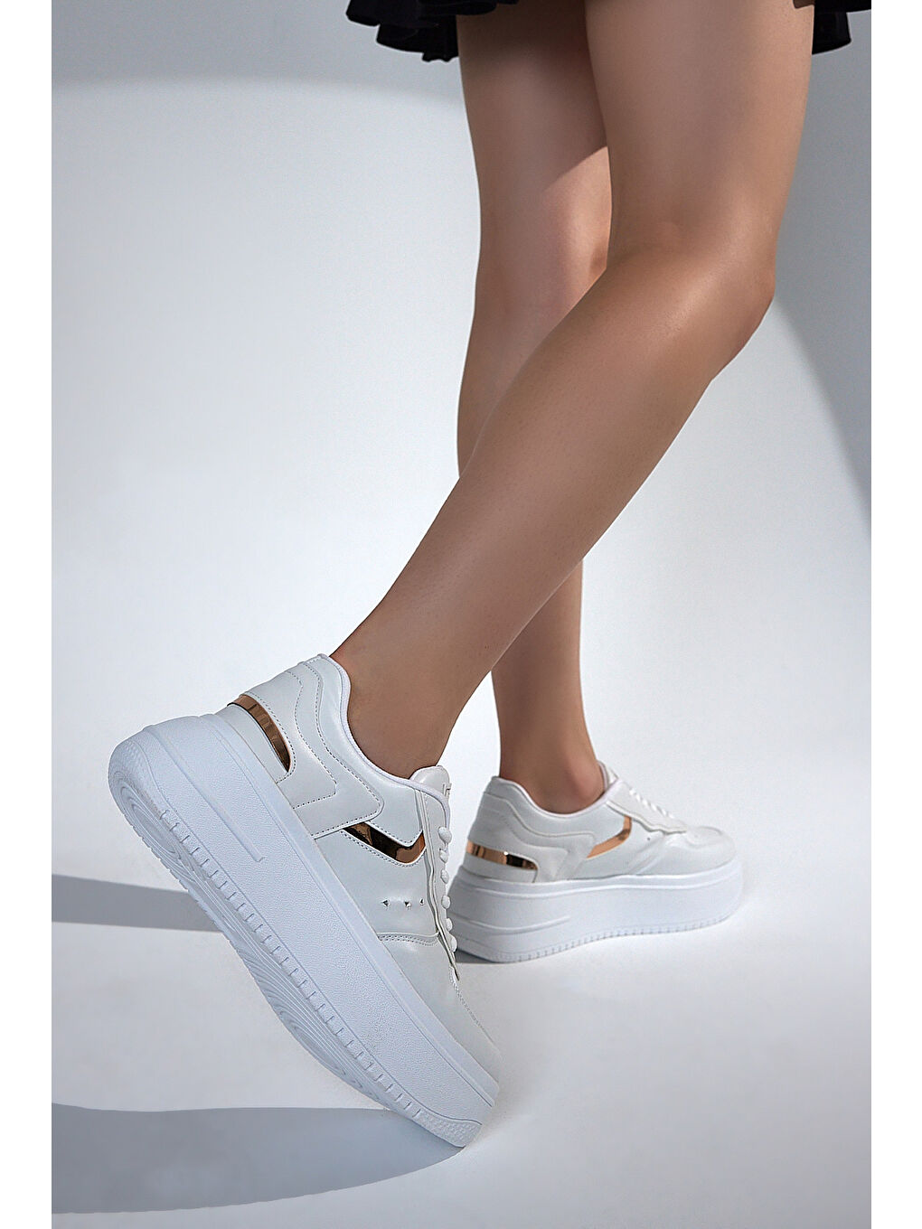 Kadın Beyaz Bakır Sneaker Rahat Kalıp Kadın Spor Ayakkabı-1