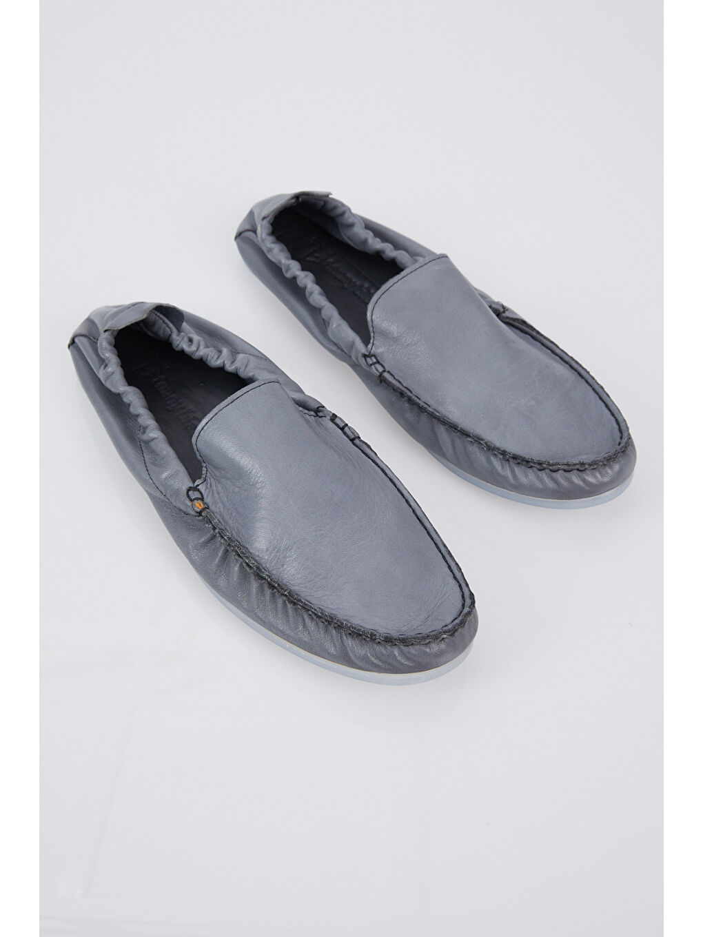 Erkek Gri Arkası Lastikli Rahat Kalıp Hakiki Deri Loafer-1