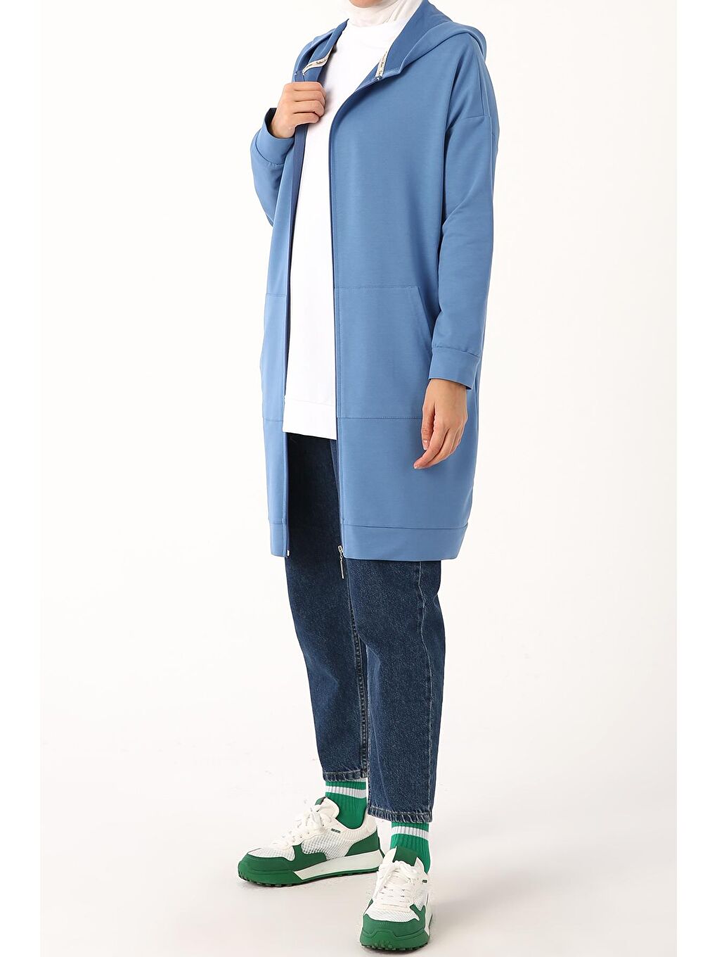 Soft Mavi Kapüşonlu Fermuarlı Sweat Hırka-2