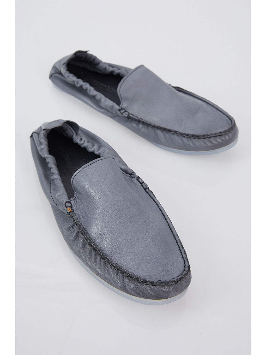 Erkek Gri Arkası Lastikli Rahat Kalıp Hakiki Deri Loafer-3