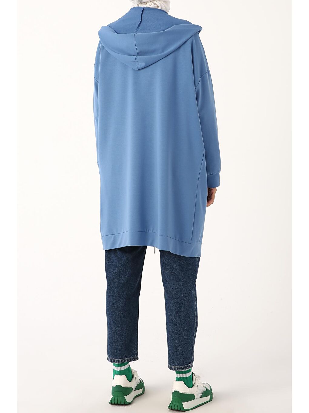 Soft Mavi Kapüşonlu Fermuarlı Sweat Hırka-4