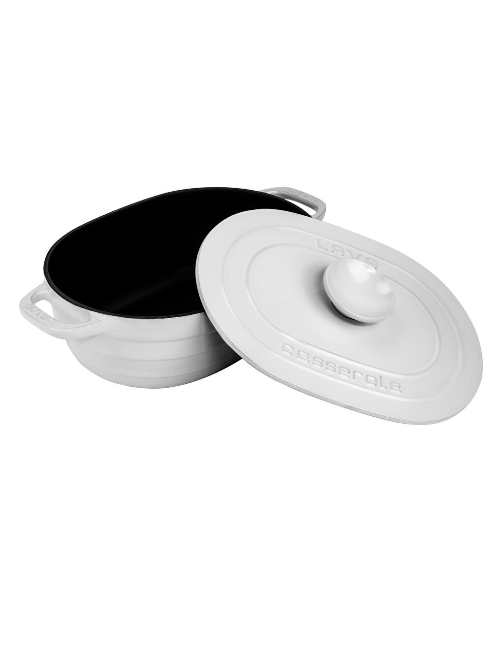 Beyaz Oval Tencere Döküm Demir Kapak Experience Majolik Serisi Ölçü 24x33cm.-2