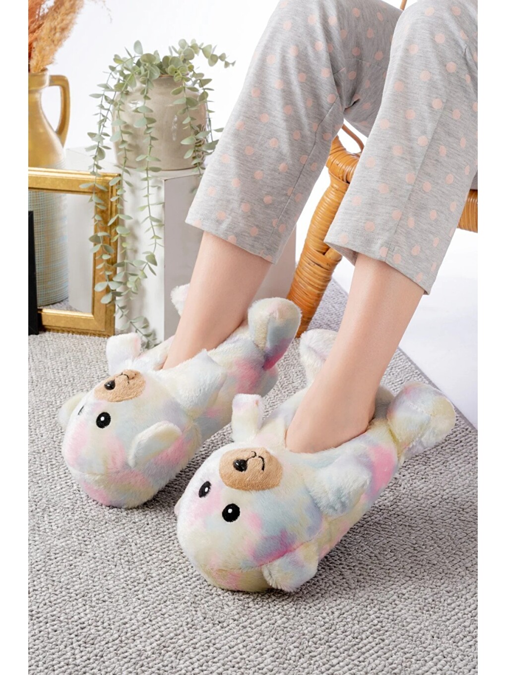 Sarı Ayıcık Figürlü Pelüş Panduf Ev Pandufu Unisex