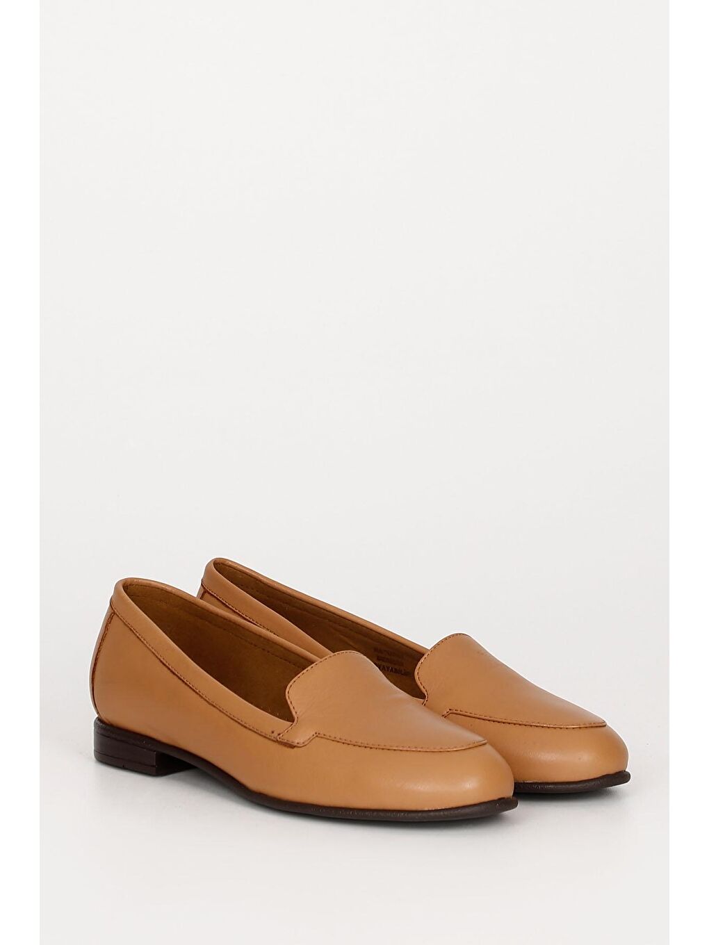 Kahverengi Hakiki Deri Yuvarlak Burun Düz Taban Kadın Babet 24158-3