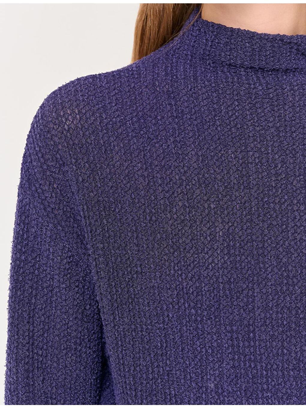 Mor Yarım Balıkçı Yaka Uzun Kollu Düz Bluz-1